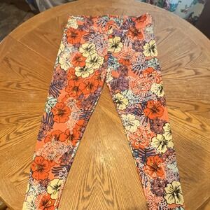 LuLaRoe Women's TC2 Tall & Curvy 2 Ankle Leggings Floral Orange Yellow Purple
